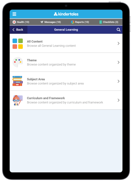 Kindertales Classroom Learning Content Browser