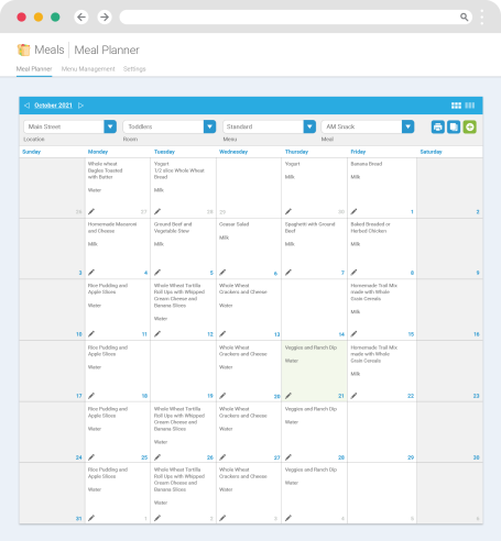 Kindertales Web Meal Planning