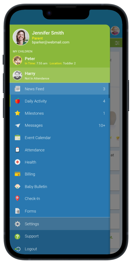 Kindertales Parent App Main Navigation